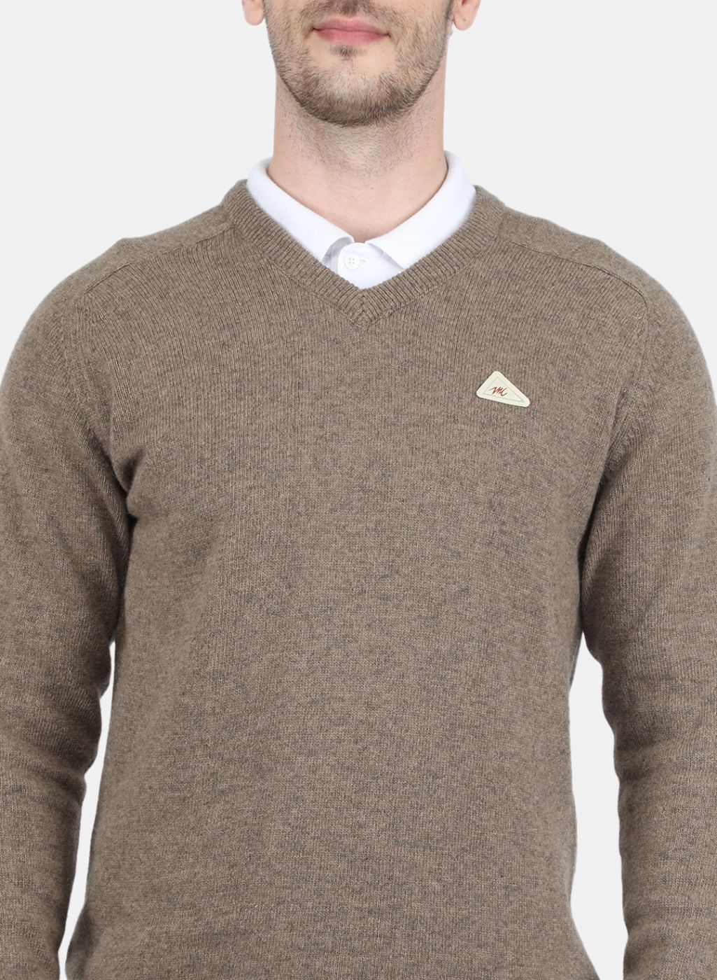 Men Beige Solid Pullover