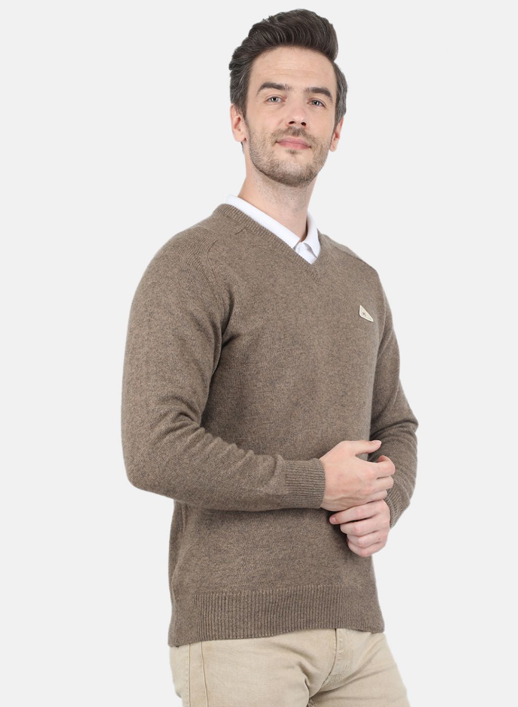 Men Beige Solid Pullover