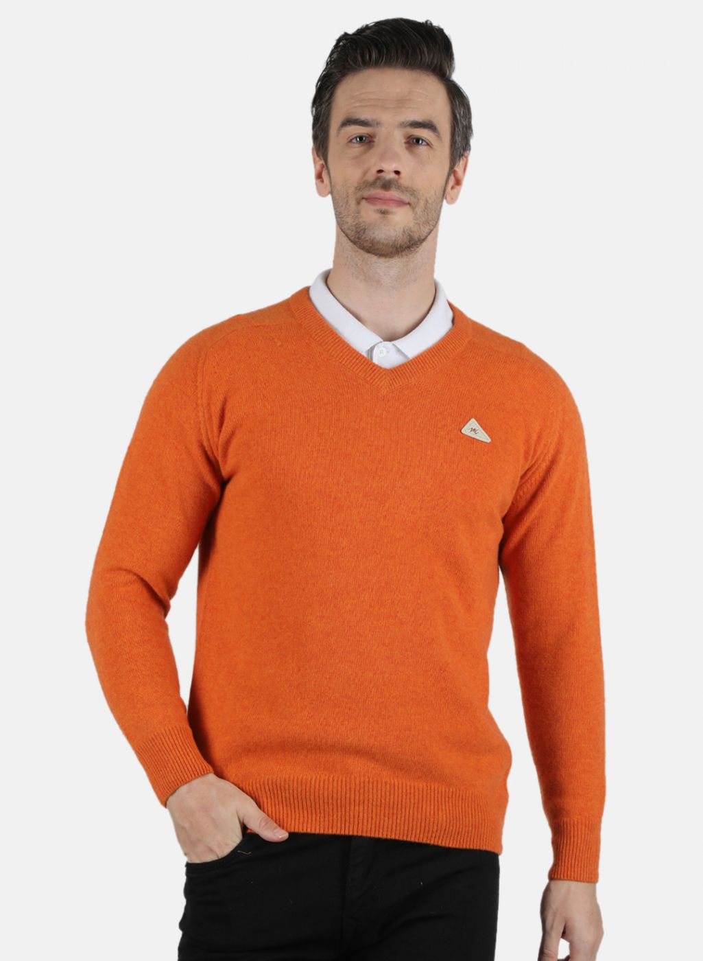 Men Orange Solid Pullover