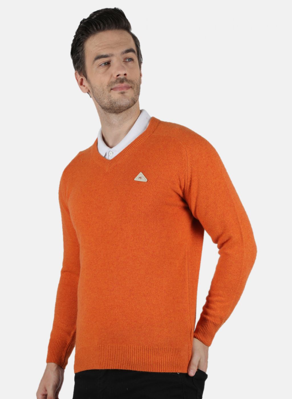 Men Orange Solid Pullover