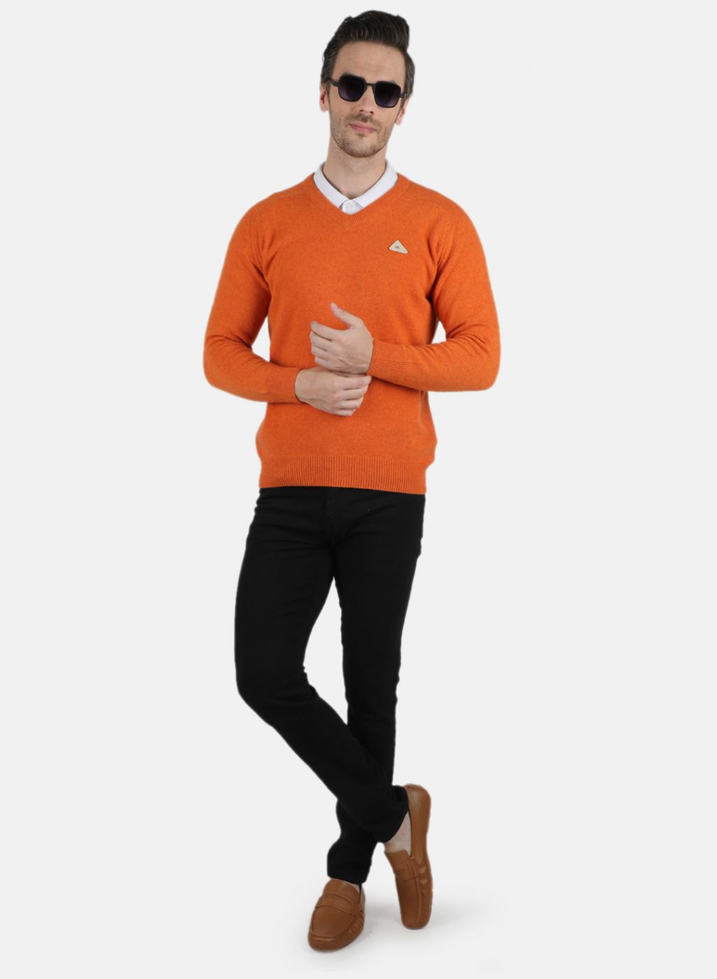 Men Orange Solid Pullover