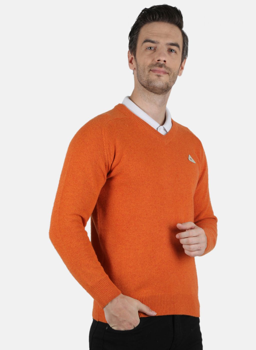 Men Orange Solid Pullover