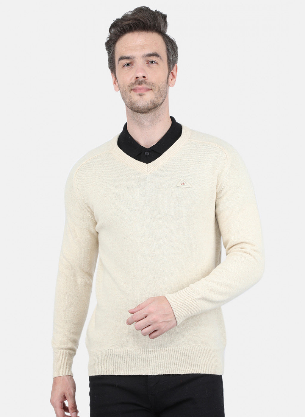 Men Off White Solid Pullover