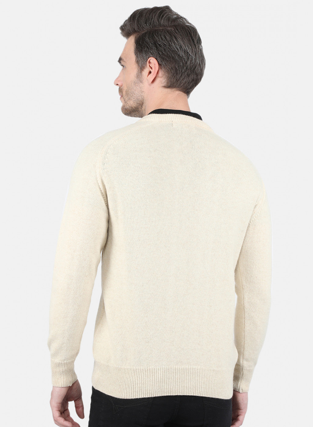 Men Off White Solid Pullover