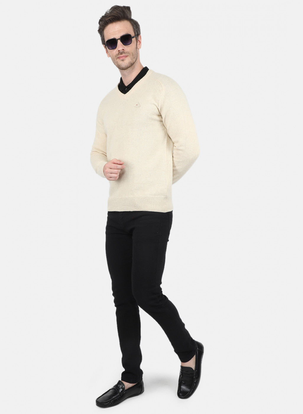 Men Off White Solid Pullover