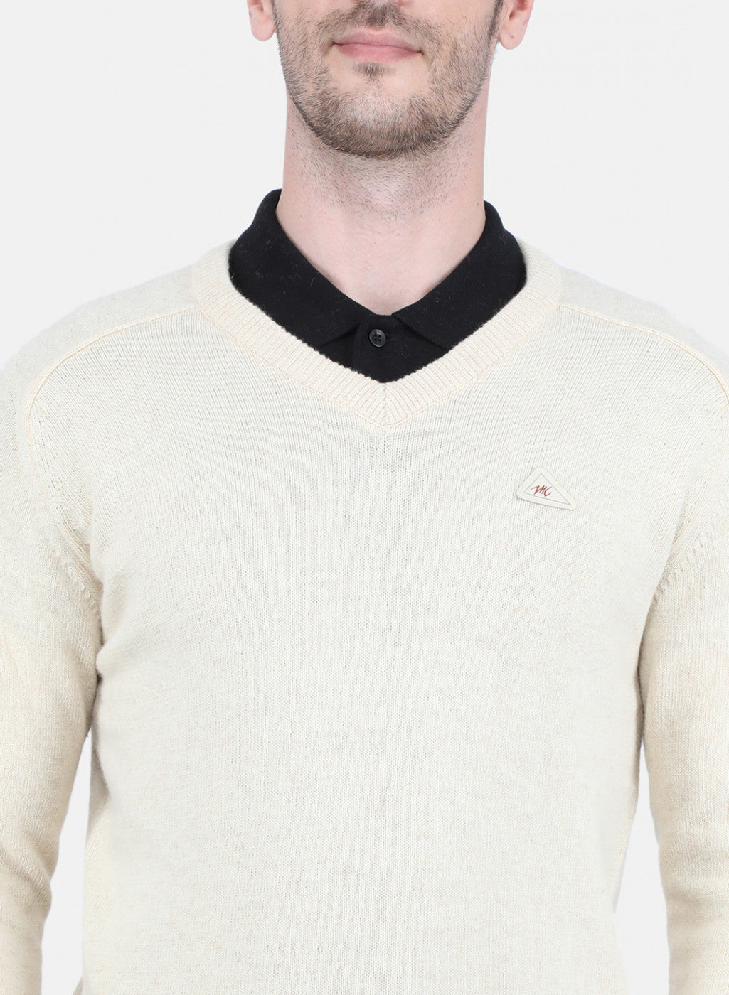 Men Off White Solid Pullover