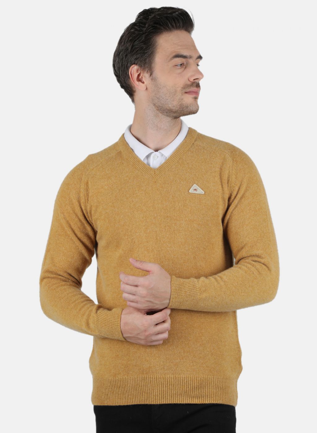 Men Mustard Solid Pullover