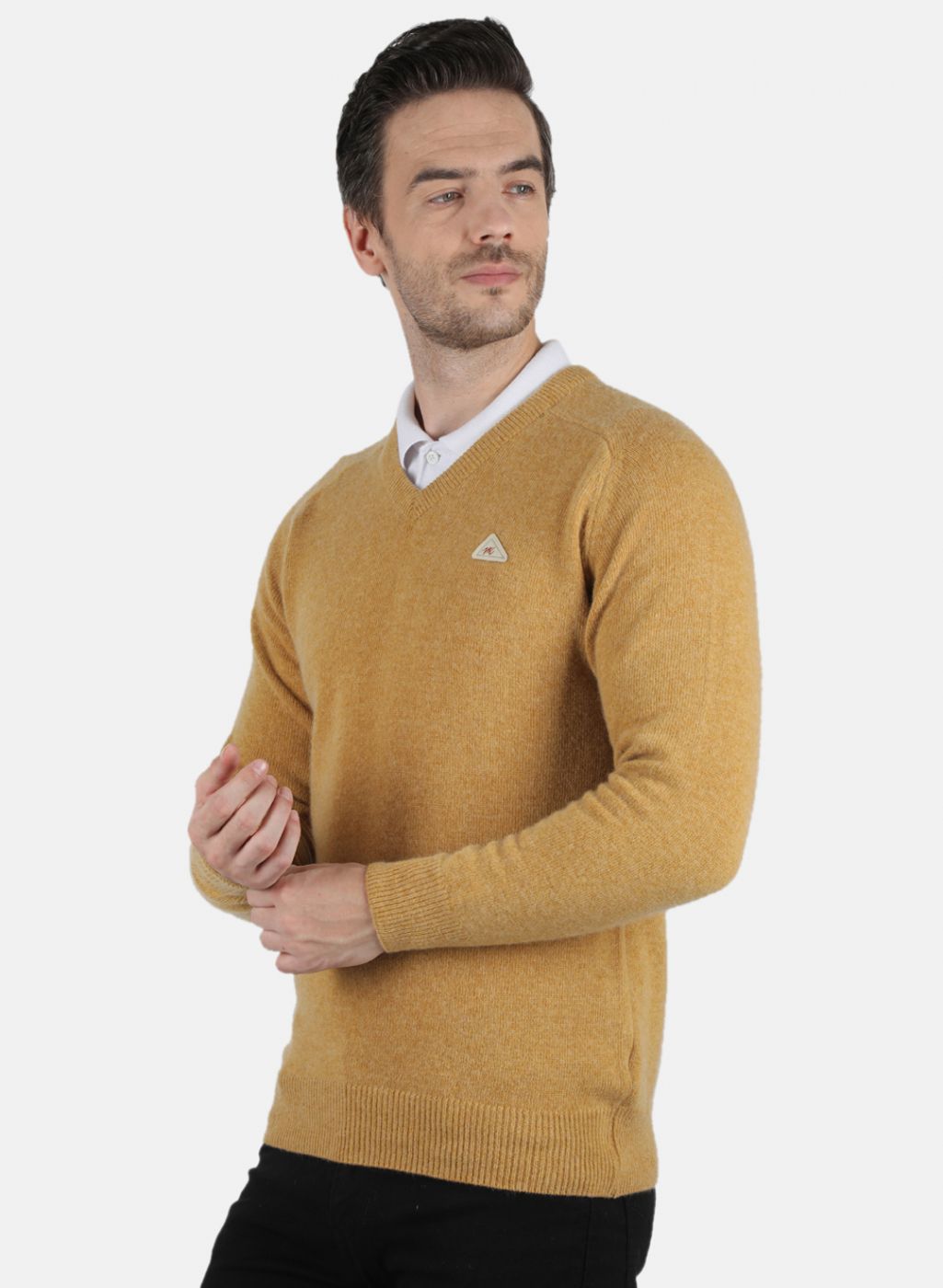 Men Mustard Solid Pullover