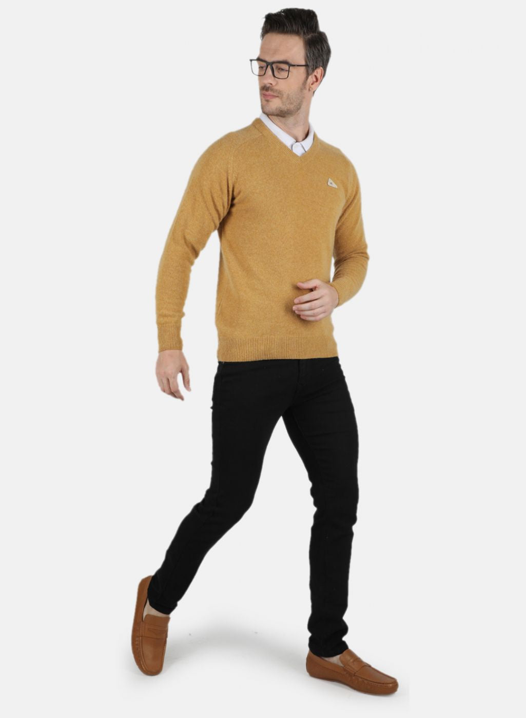 Men Mustard Solid Pullover