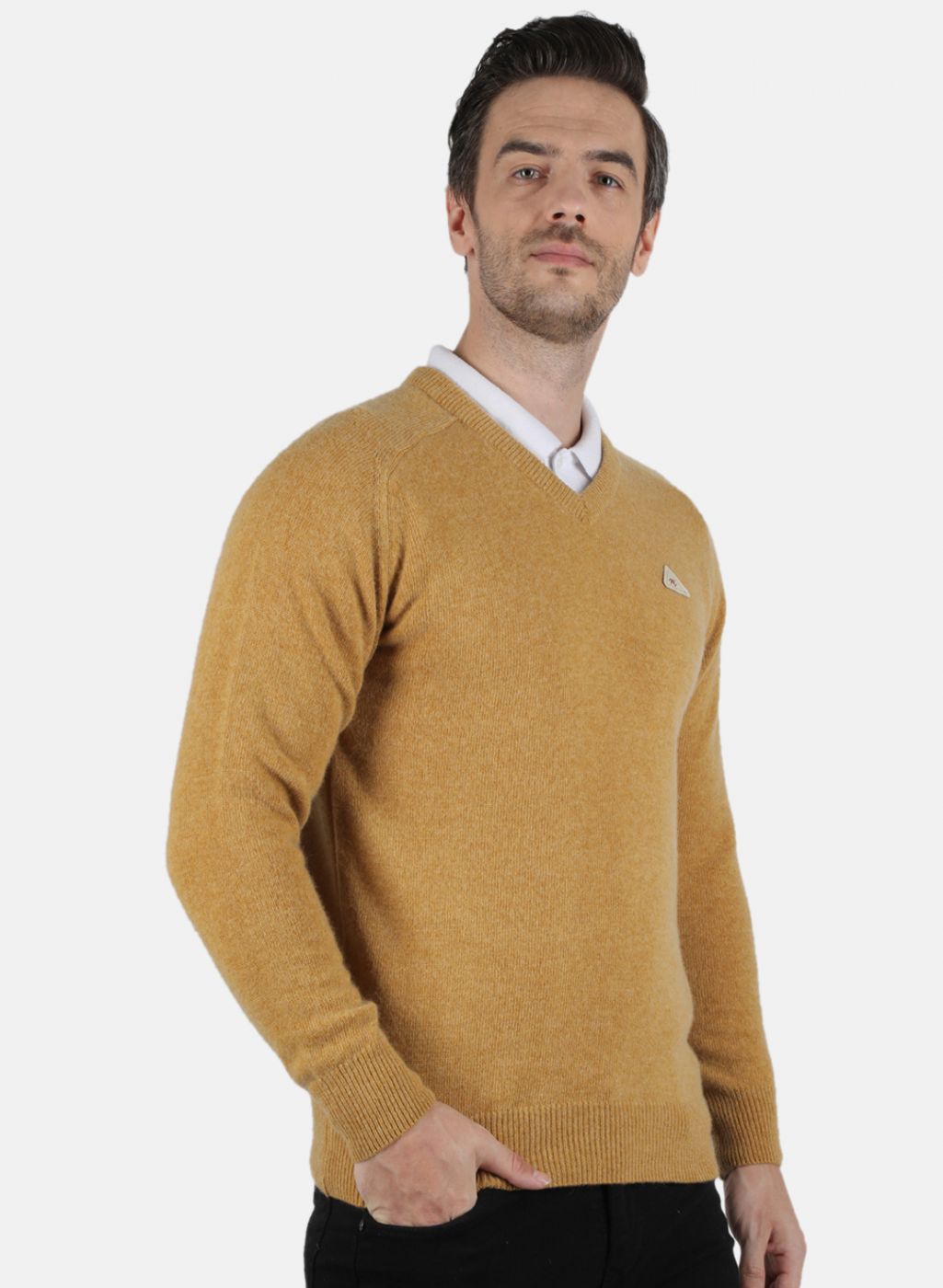 Men Mustard Solid Pullover