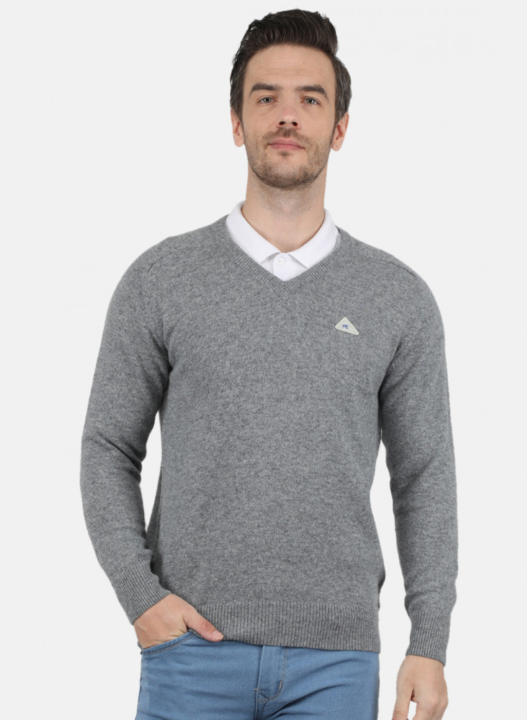 Men Grey Solid Pullover