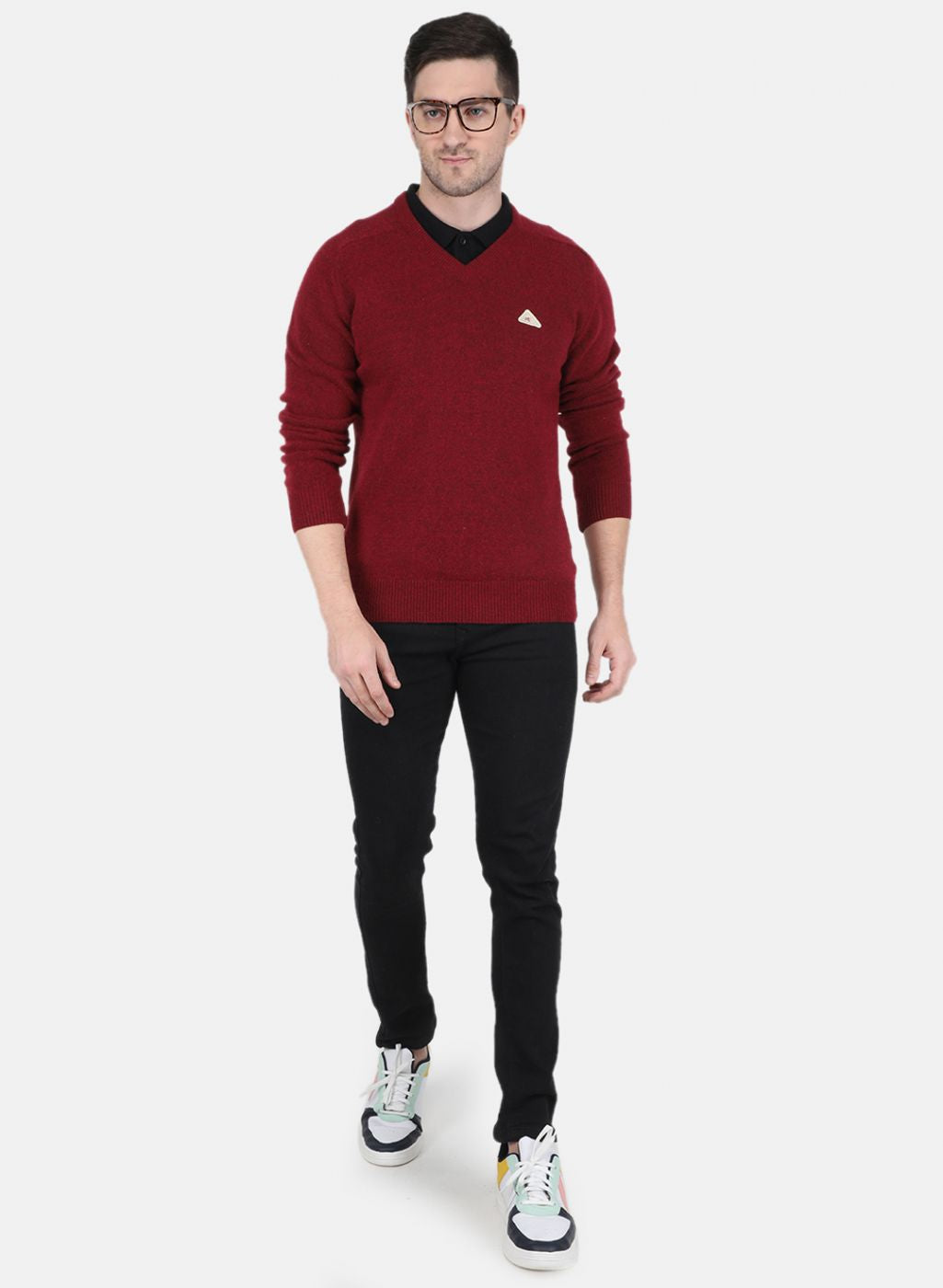 Men Maroon Solid Pullover