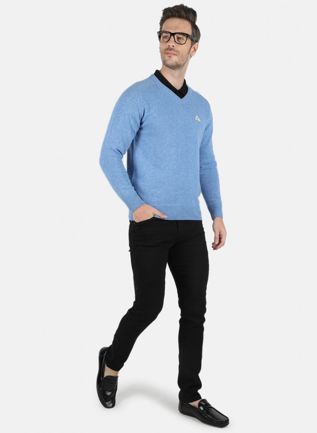 Men Blue Solid Pullover