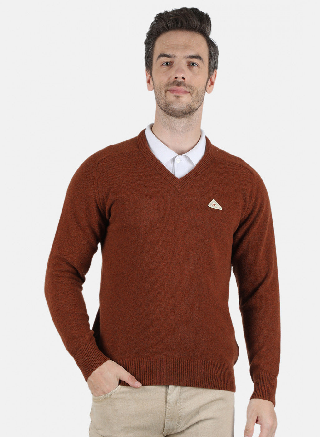 Men Brown Solid Pullover