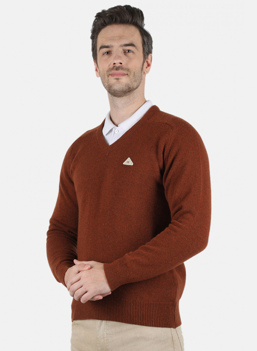 Men Brown Solid Pullover