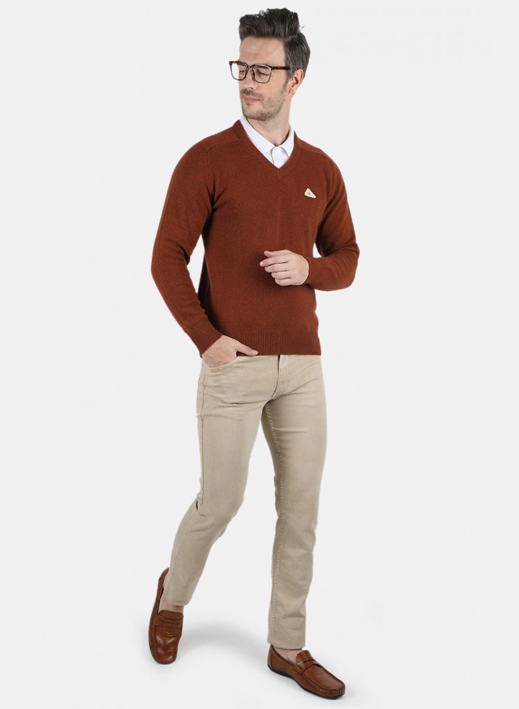 Men Brown Solid Pullover