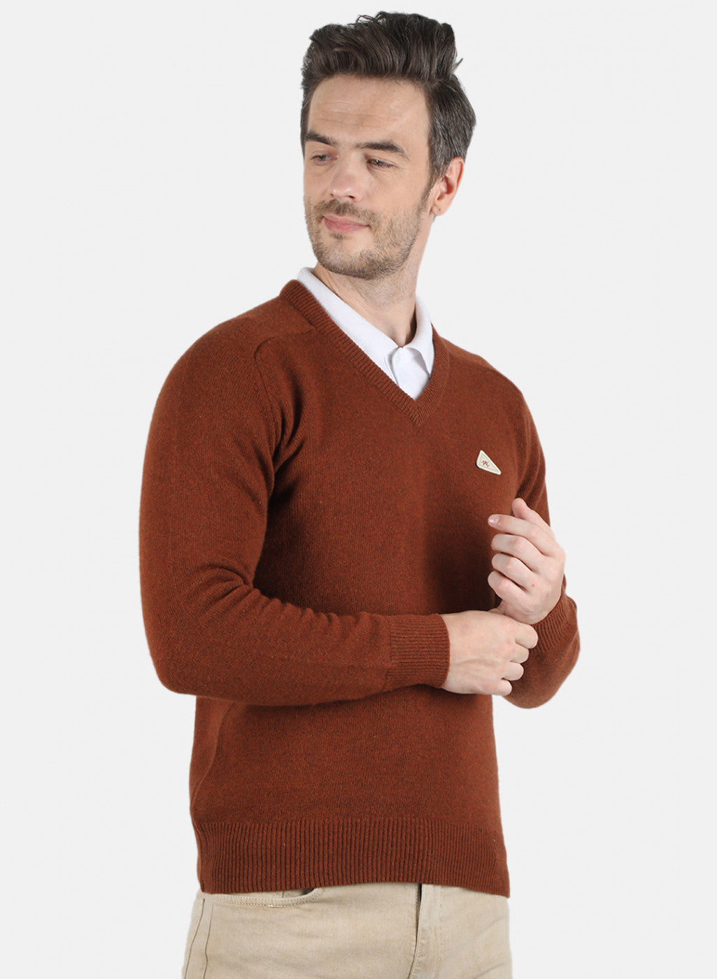 Men Brown Solid Pullover