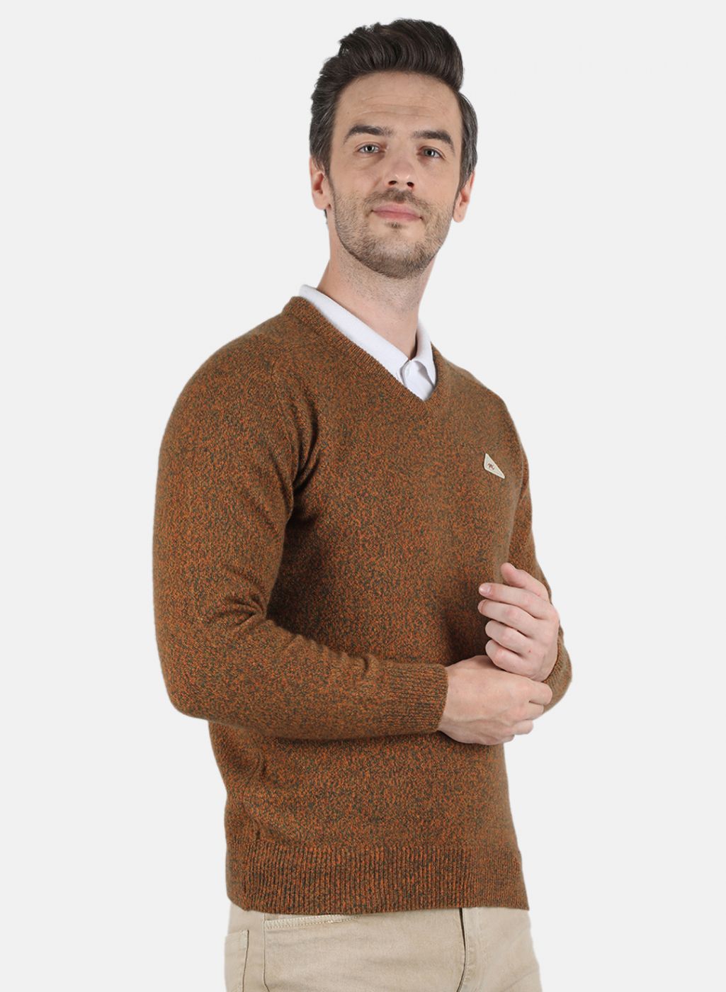 Men Orange Solid Pullover