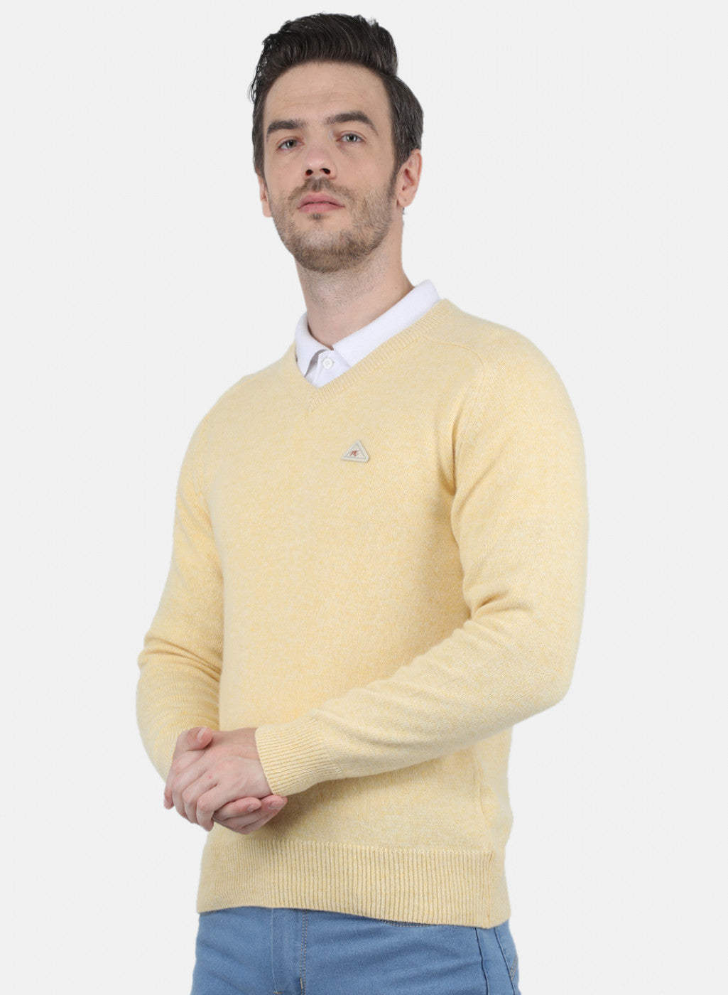 Men Beige Solid Pullover