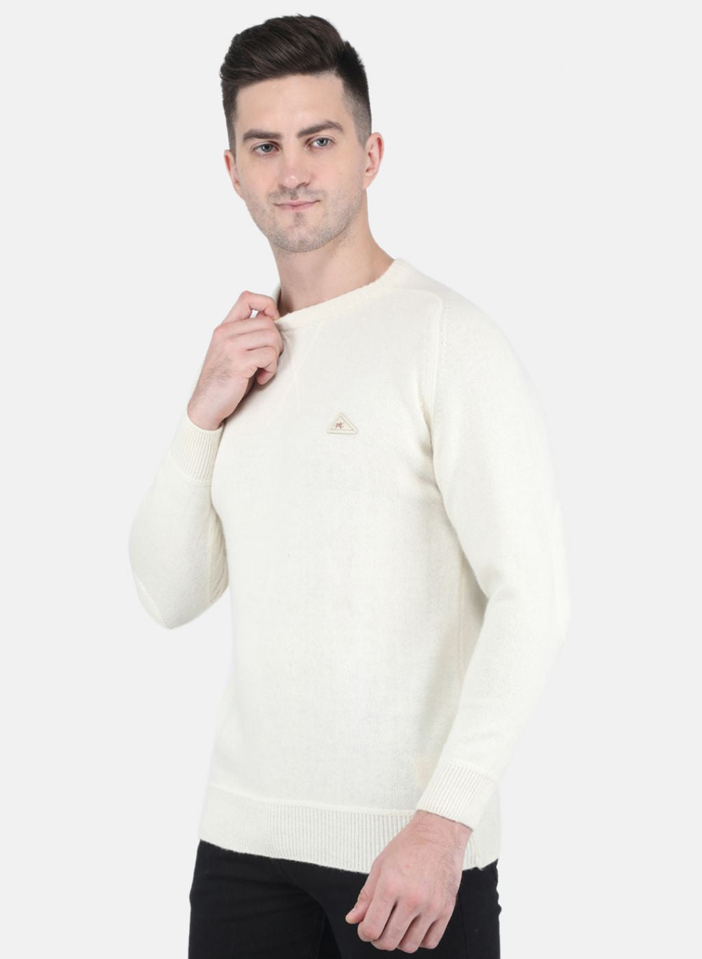 Men White Solid Pullover