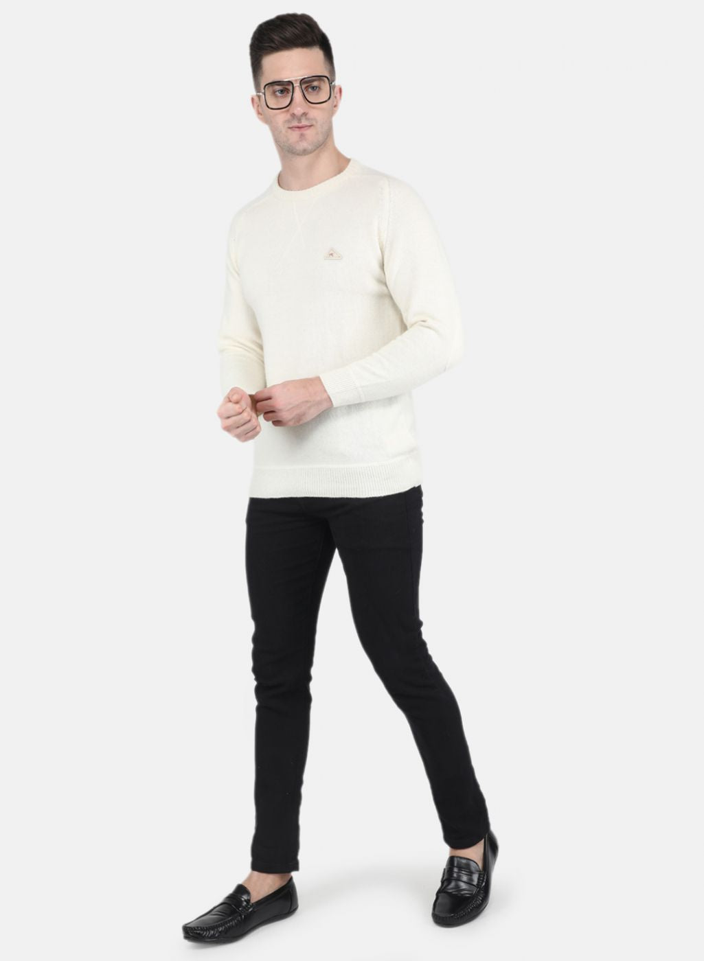 Men White Solid Pullover