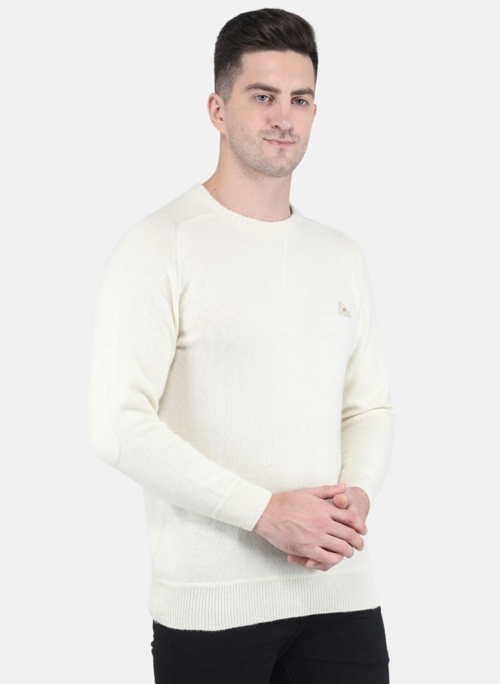 Men White Solid Pullover