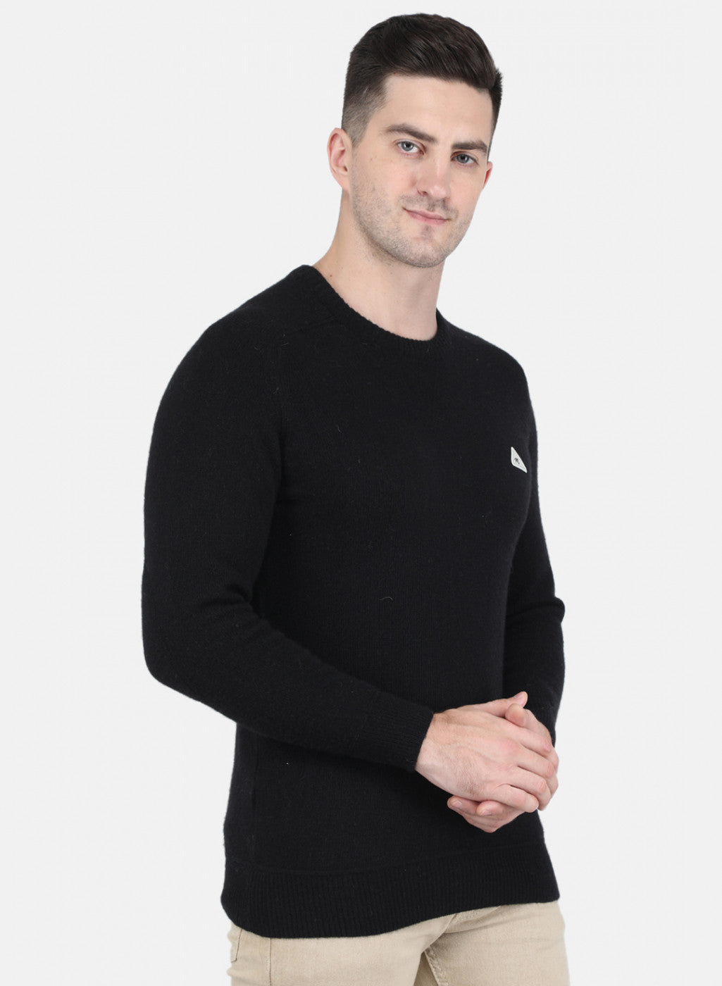 Men Black Solid Pullover