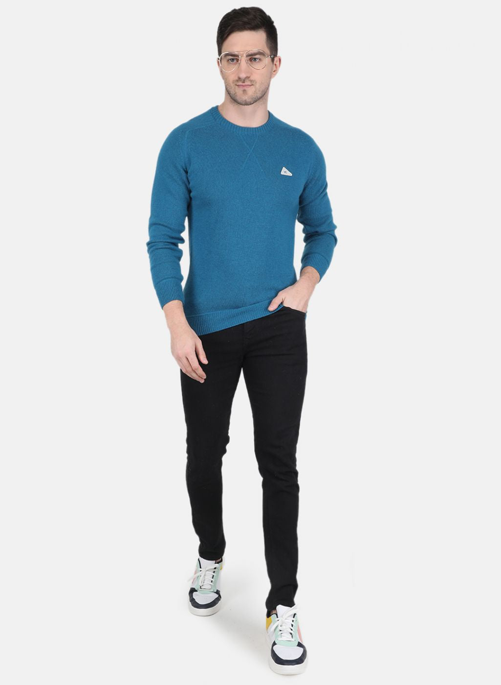 Men Blue Solid Pullover