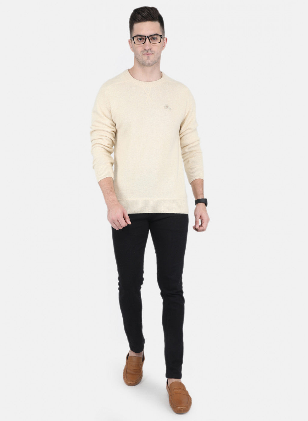 Men Off White Solid Pullover