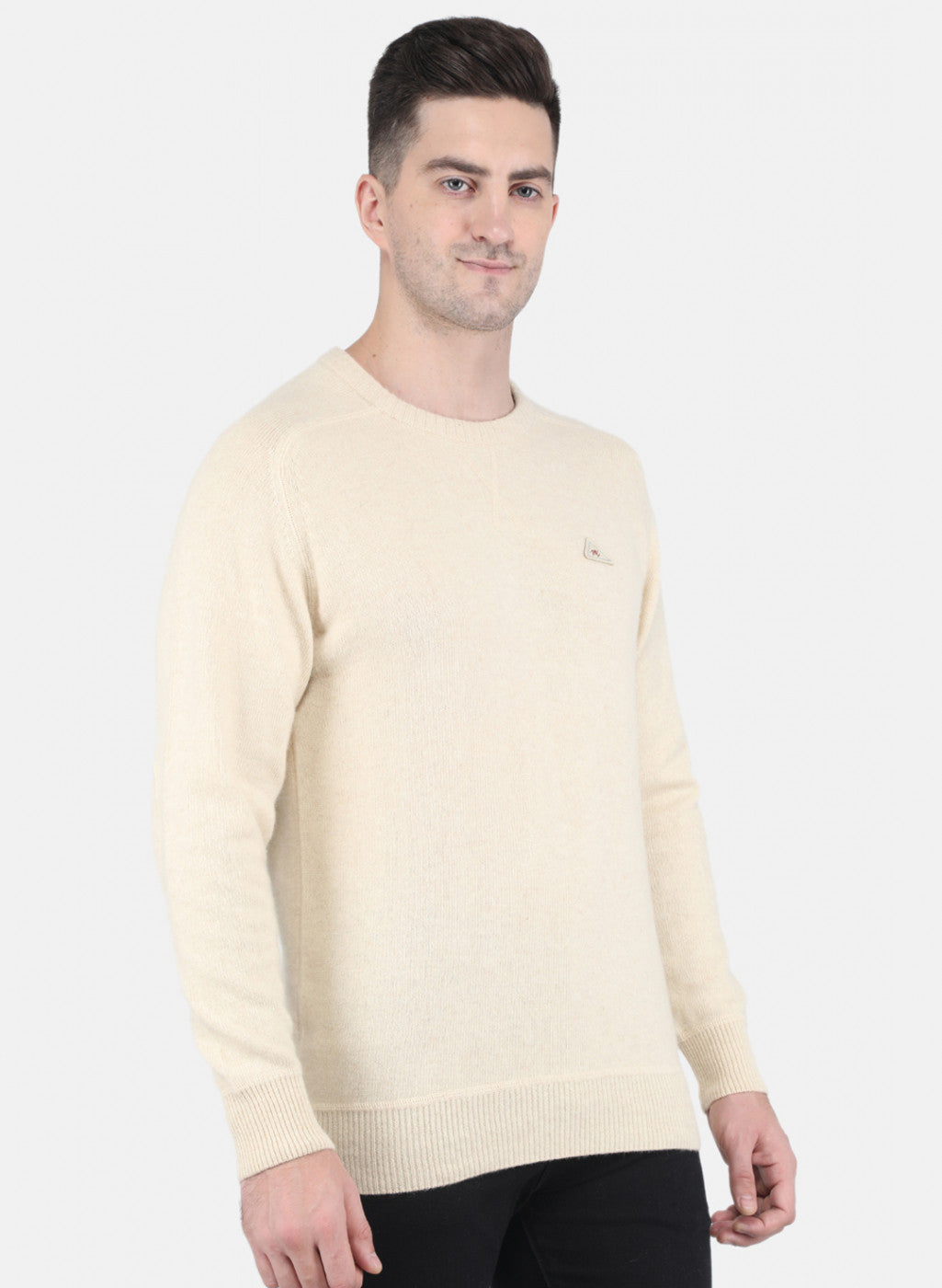 Men Off White Solid Pullover