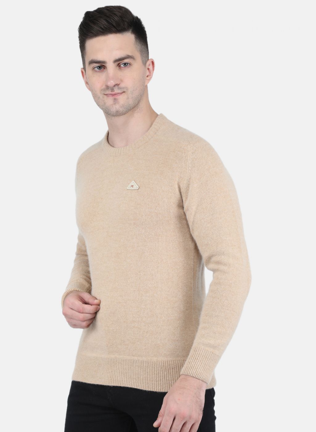 Men Beige Solid Pullover