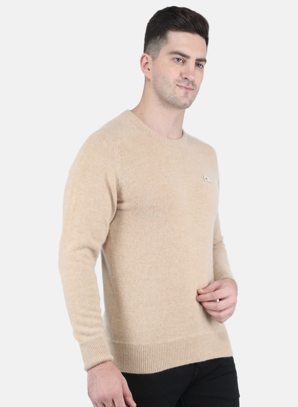 Men Beige Solid Pullover