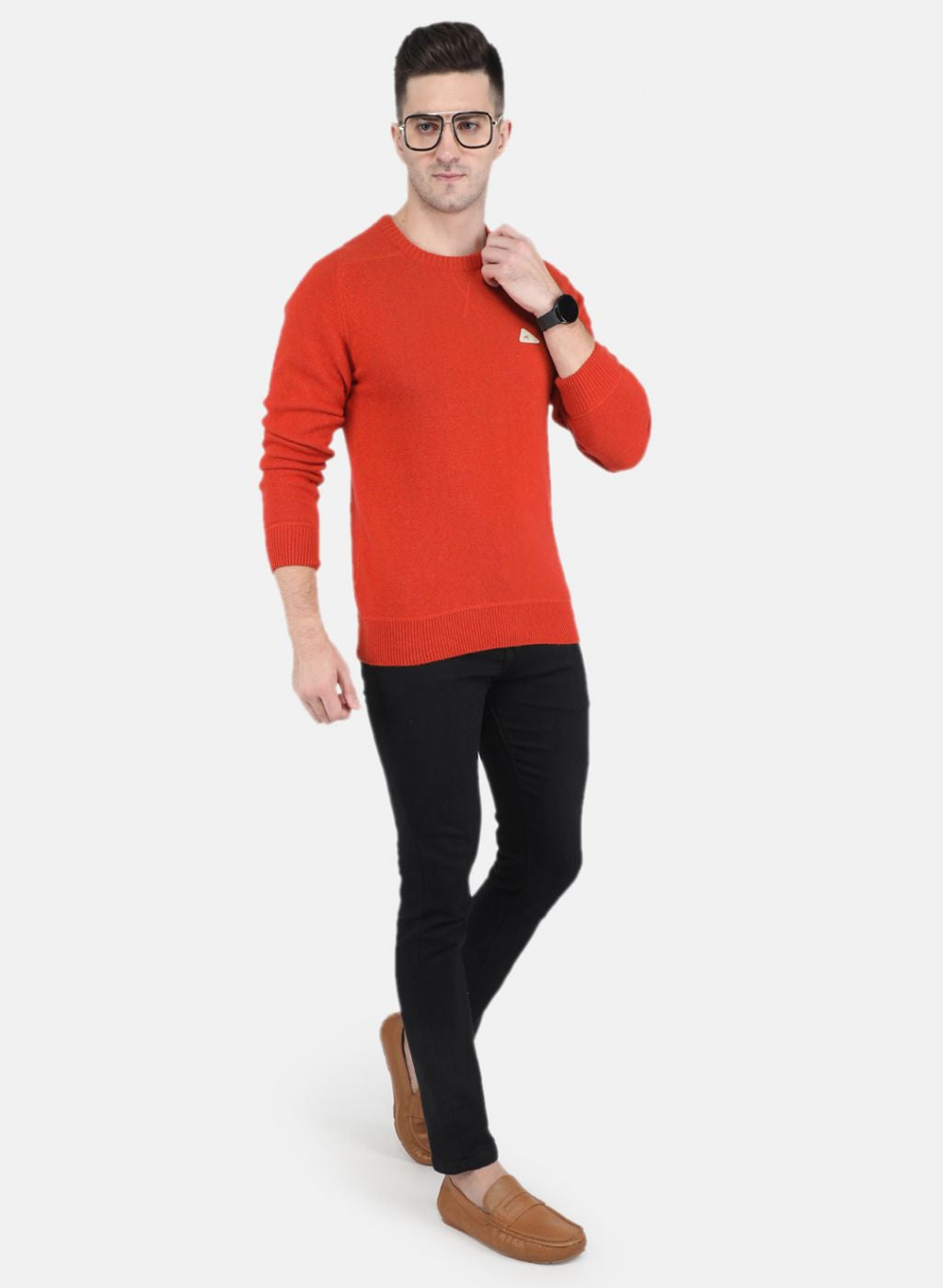 Men Orange Solid Pullover