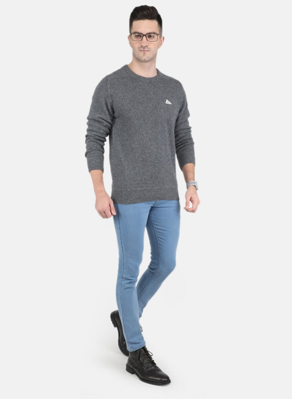 Men Grey Solid Pullover