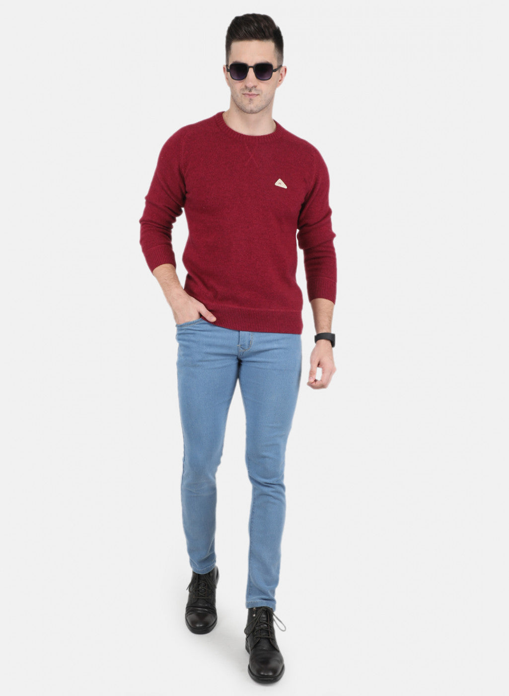 Men Red Solid Pullover