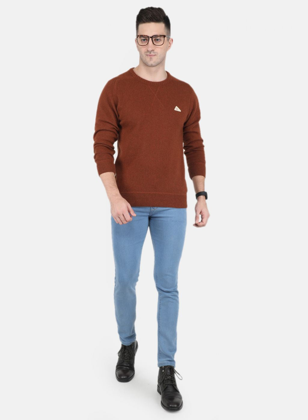 Men Brown Solid Pullover