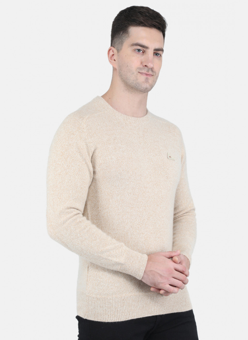 Men Beige Solid Pullover