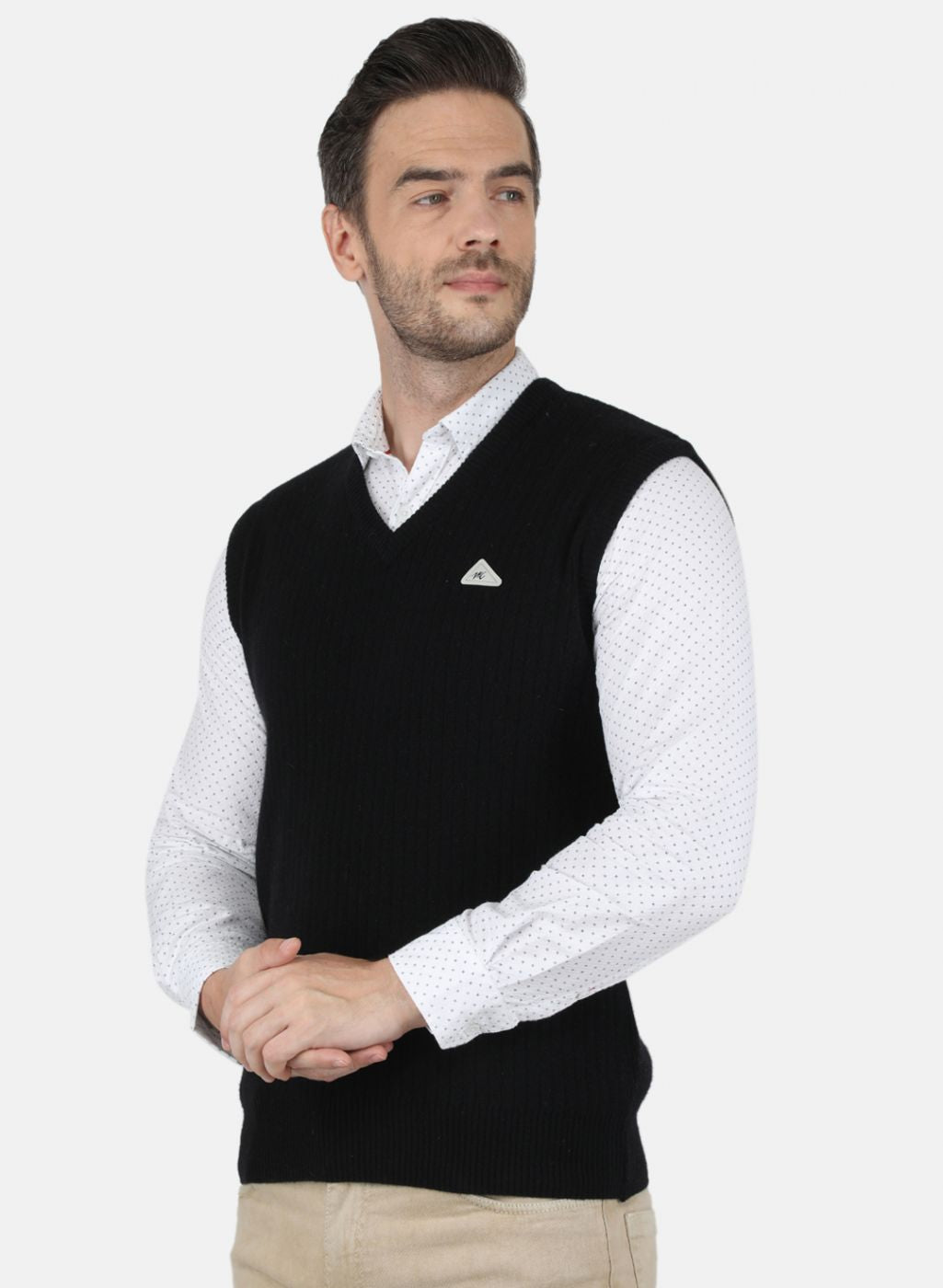 Men Black Solid Sweater