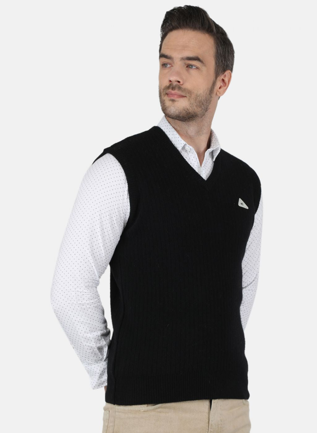 Men Black Solid Sweater