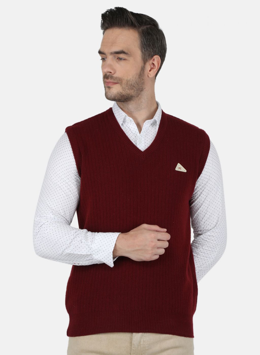 Men Maroon Solid Sweater