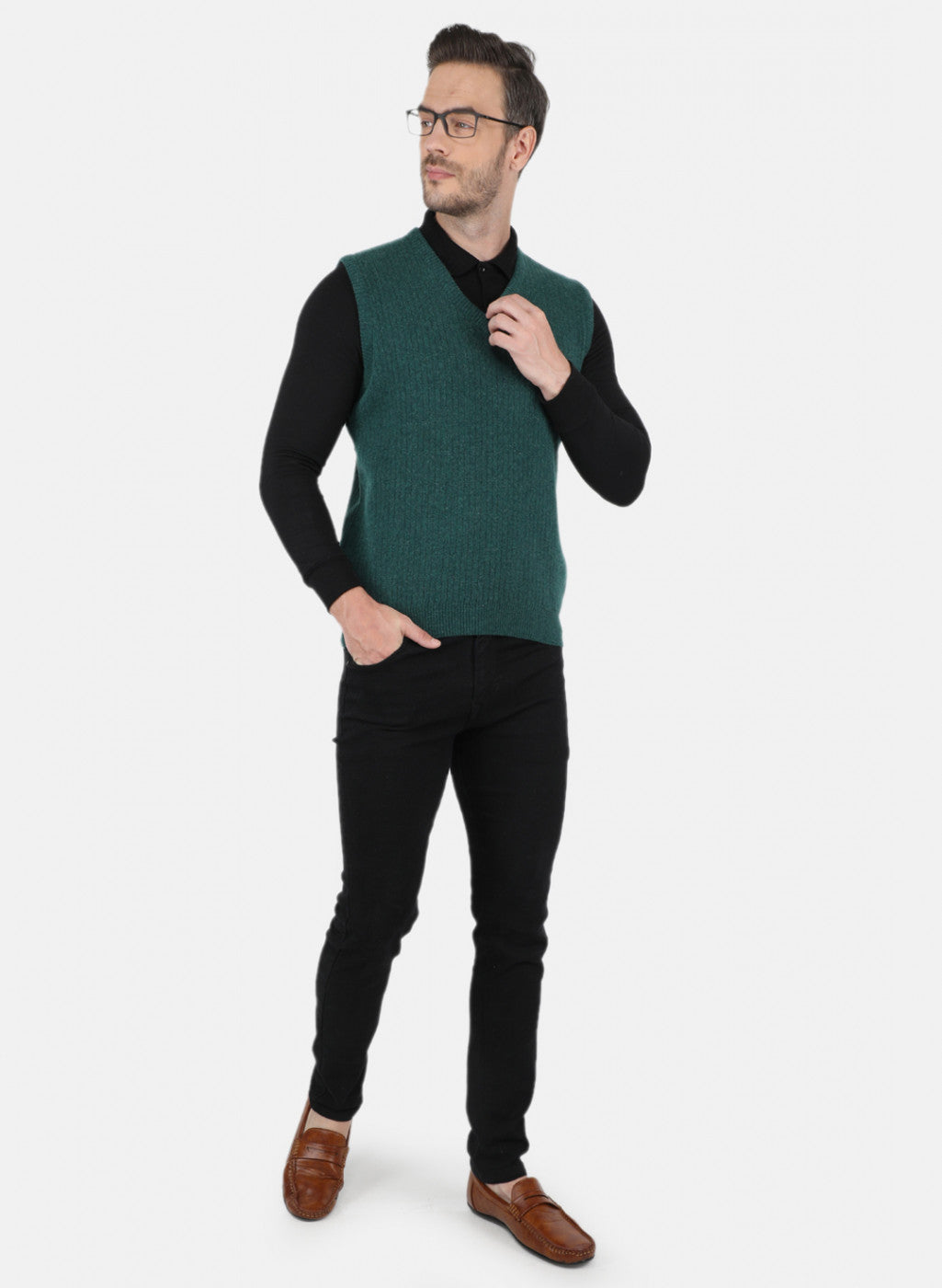 Men Green Solid Sweater