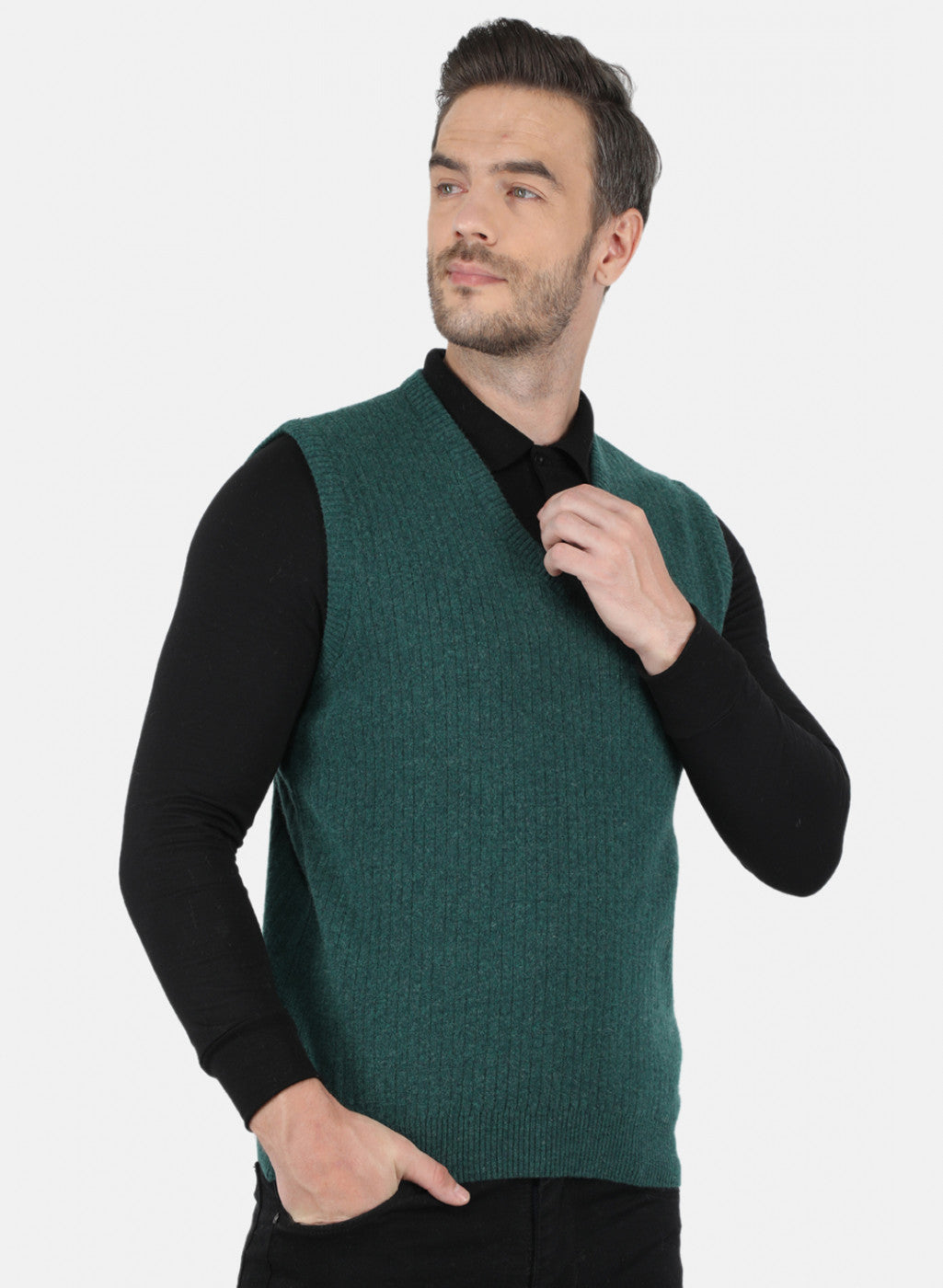 Men Green Solid Sweater