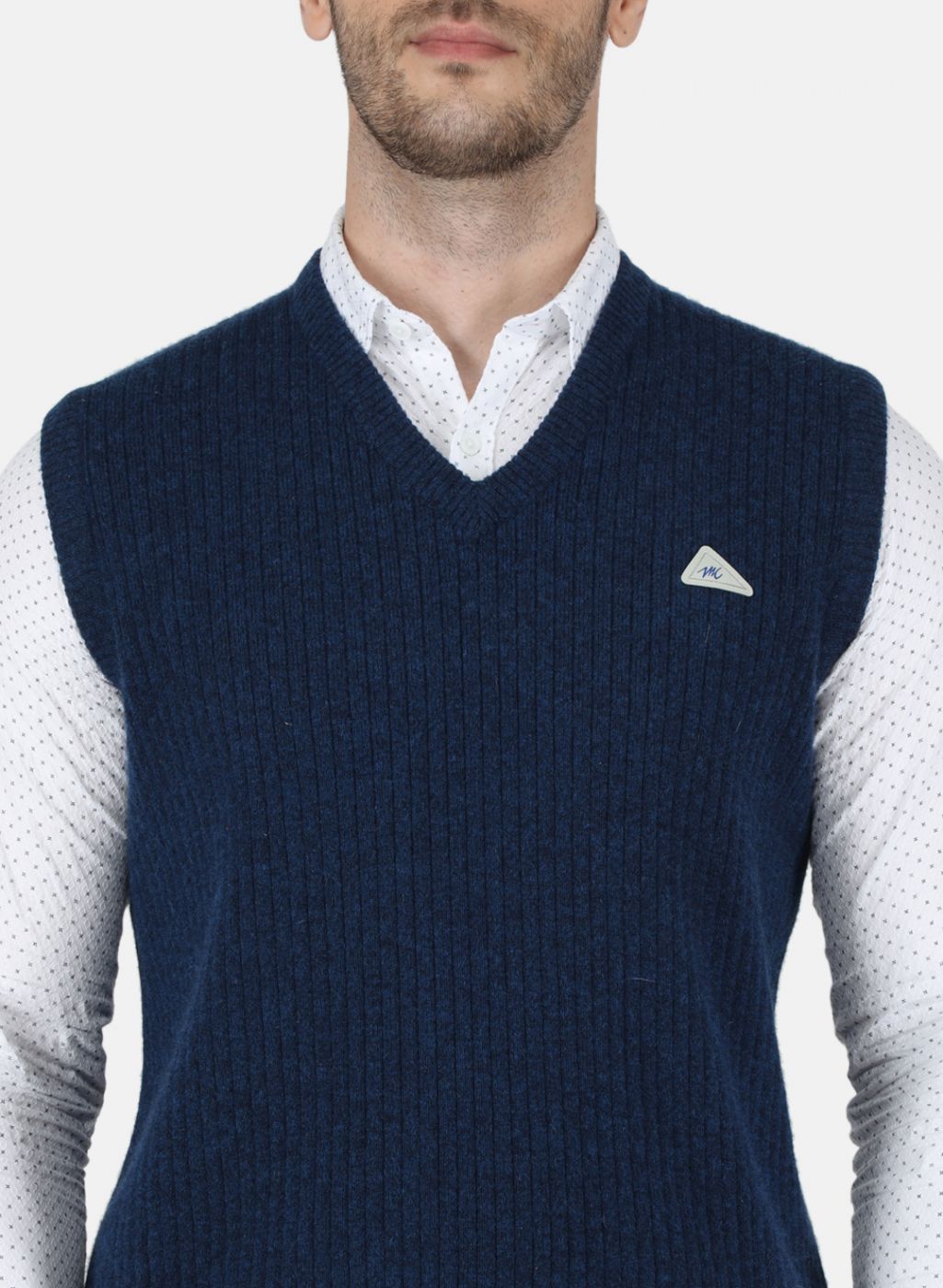 Men Blue Solid Sweater