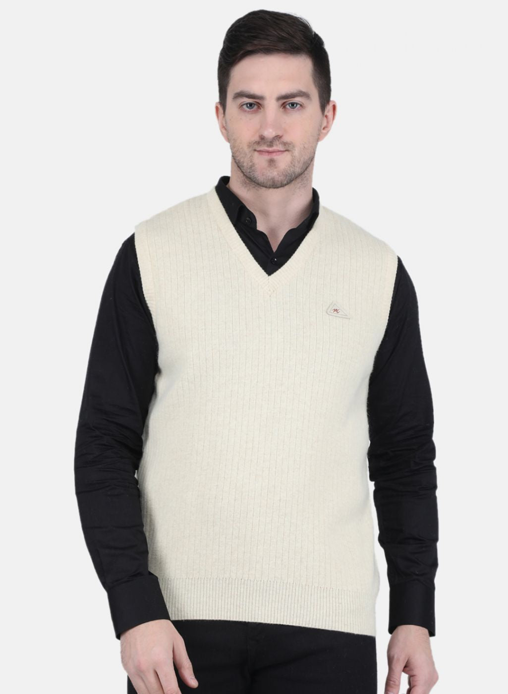 Men Off White Solid Sweater