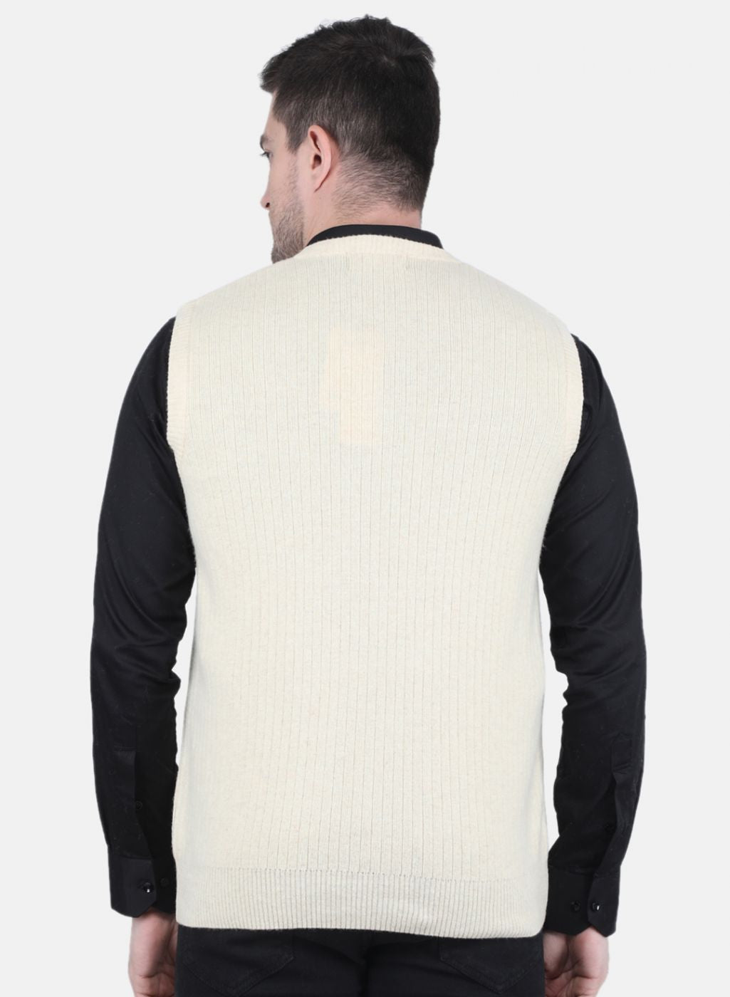 Men Off White Solid Sweater