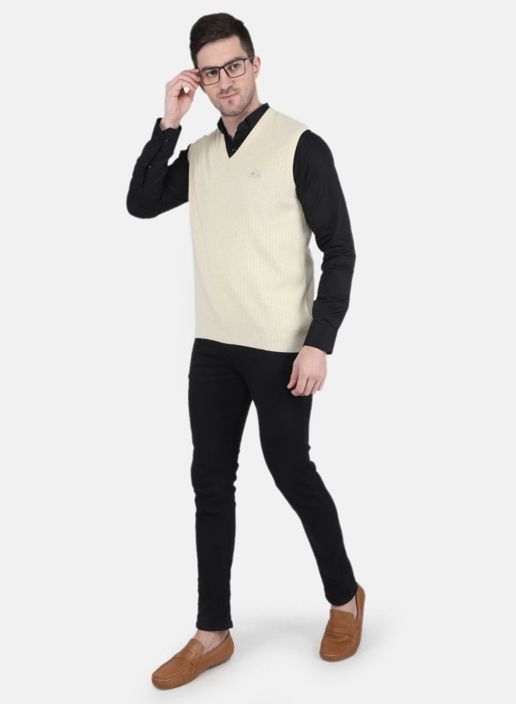 Men Off White Solid Sweater