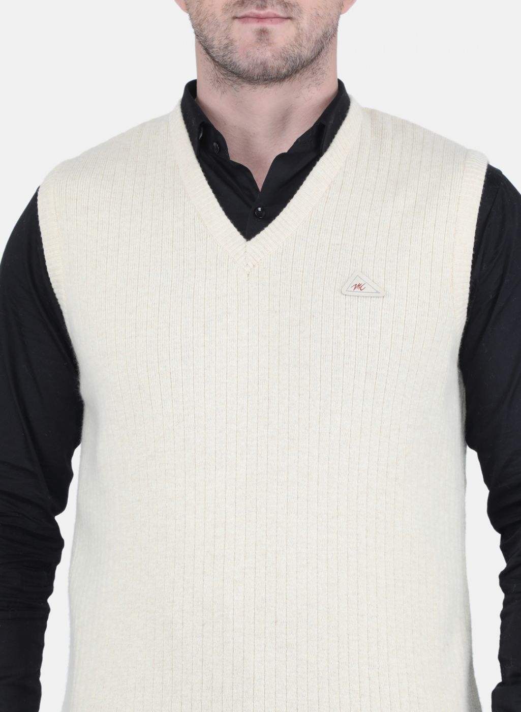 Men Off White Solid Sweater