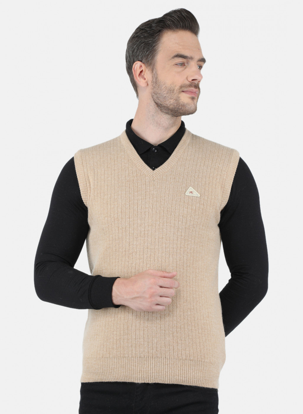 Men Beige Solid Sweater