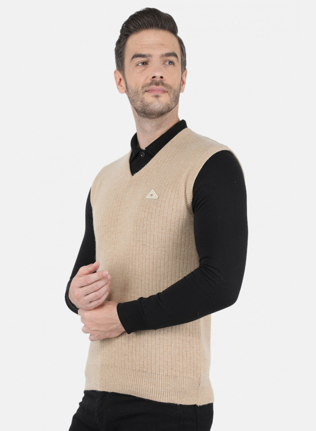 Men Beige Solid Sweater