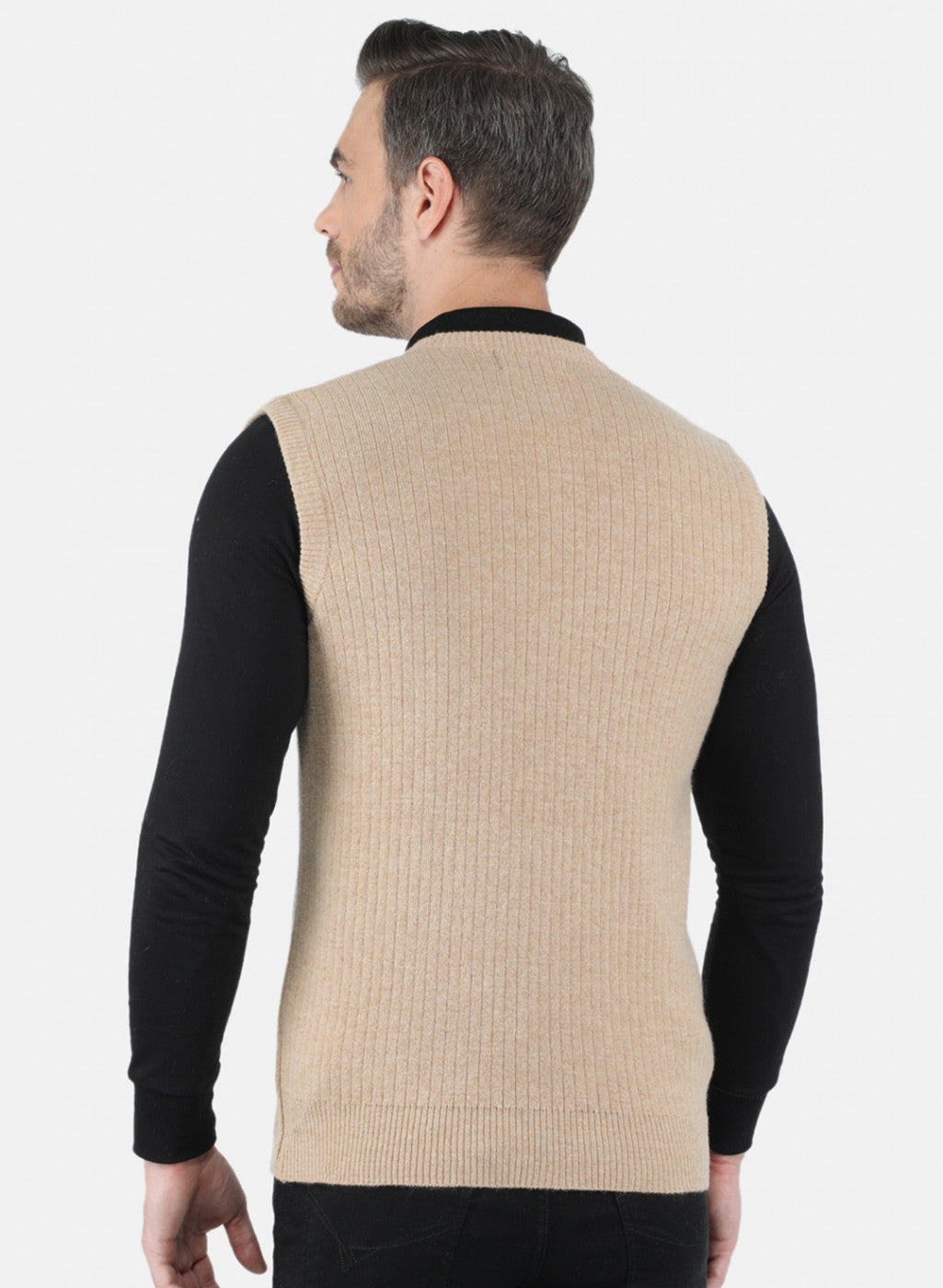 Men Beige Solid Sweater